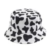 Fashion Cartoon Reversible Bucket Hats Cow Pattern Panama Fisherman Caps For Men Women Summer Outdoor Sun Double Side Hat HCS132
