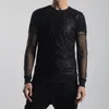 Camisas casuais masculinas Men's Men Mesh Sexy Slave Longa Camisa Longa Blusa Perspectiva Hollo