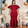 Plus Size Vestidos Nuque Ombro Dress Ruffle Sleeve Pescoço Vermelho Sereia Bodycon Elegante Party Deninner Fashion Senhora Roupas