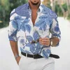 Mäns avslappnade skjortor Spring Autumn Men's Vintage Print Lapel Floral Hawaiian Henley Shirt med lösa ärmar Streetwearmen's