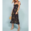 Vestidos para mujer elegante vintage floral volante escote corazón sin mangas correa lazo volante dobladillo verano playa 220615