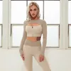 2 sztuki Set Sexy Yoga Set Sexy Zipper Z Długim Rękawem Wysoka Talia Legginsy Workout Ubrania Dla Kobiet Sportwear Siłownia Fitness Sport 220330