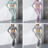 Engrossar Zipper Mulheres Sem Costura Yoga Set Esportes Manga Longa Crop Tops Gym Scrunch Leggings Workout Roupas Ativo 220330