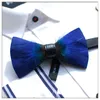 Bow Ties Novely Blue Natural Feather Tie Slips för män Bröllopsfestbågen Emel22