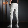 Été hommes taille élastique pantalons décontractés coréen Streetwear léger coton gris coupe ajustée pantalon 220325