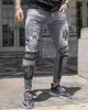 2022 men's jeans stretch high quality designer skull denim pencil pants hip hop zipper slim tall elastic thin printing gray sports jeans for men