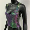 Sexy V Neck Slim Metal Sequins Tops Camisole Shiny Solid Sleeveless Strap Fashion Celebrity Niglub Party Camis 220519