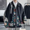 Flower Embroidered Jacket Men Fashion Black Beige Casual Jacket Mens Streetwear Loose Hip Hop Bomber Jacket Men Large Size M-5XL T220816