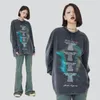 Kvinnors t-shirt streetwear hiphop överdimensionerade tvättade t-skjorta bokstäver grafiska hajuku kvinnor lång ärm tshirt bomullstoppar tee hipsterwomen's