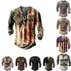 Men T-shirt Casual Long Sleeve Vintage Button V-Neck Top Fashion Printed Tees Men Streetwear Loose Pullover Spring Autumn 220411