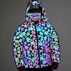 Męski pad Parkas Winter Rainbow Color Refleksyjna kurtka ciepła z kapturem płaszcz plus rozmiar Chaquetas hombre męskie