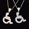 Hanger kettingen Iced Out Uit gehandicapte rolstoel logo ketting goud zilveren kleur bling cz crystal hip hop rapper ketting voor mannen vrouwen