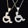 Pendentif Colliers Iced Out Handicapé Fauteuil Roulant Logo Collier Or Argent Couleur Bling CZ Cristal Hip Hop Rappeur Chaîne Pour Hommes Femmes