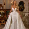 Vintage Mermaid Wedding Dresses 2022 Elegant Bridal Gowns with Detachable Train Mermaid Sequin Stylish Robe De Soirée