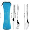 4 -stycken stålbestick Set Knives Fork Spoon Family Travel Camping Cutlery Portable Western Food Tools With Storage Bag Y220530