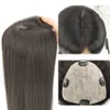 Remy Slik Base Human Hair Topper för kvinnor naturlig svart färg rak klipp i bitar 13x15cm