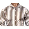 Homem de luxo camisa marrom escuro giz listra camisas de vestido para homens camisa sob medida camisas café listrado algodão camisa de negócios 220516