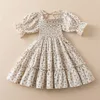 Short Sleeve Dress for Girl Polka Dot Kids Floral Evening Party Dresses Children Clothing Girls Birthday Smocked Vestidos 3-8T 220422