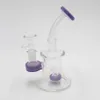 Mini 6 -calowe szklane wodę Bong Hakahs z fioletowymi oponami Percolators Recycler Rury palenia dla stawu kobiecego 14 mm