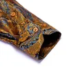 Hi-Tie 100% Silk Luxury Black Gold Embroidery Paisley Dress Shirt Men Long Sleeve Men's Casual Button-Down Shirts Outwear Gift 220322