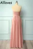 Dusty Pink Pleats Chiffon Long Bridesmaid Dresses Sweetheart Plus Size Floor Length Boho Beach Garden Wedding Guest Prom Party Gowns A Line Maid Of Honor Dress CL0516