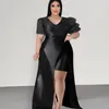 Sıradan Elbiseler Zarif Parti Kadınlar Akşam 2022 Yaz Siyah Long Robes Puff Sleeve v Boyun Yüksek Düşük Gece Etkinliği Ünlü Elbise Elbise