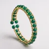 Bangle vergulde ingelegde ingelegde natuurlijke groene jade dames armband etnische stijl handgemaakte maat verstelbare armbandbangle kent22