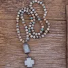 Hänge halsband mode pärlor smycken sten pärla lång knuten kors för kvinnligt framstående gudl22