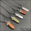 Pendant Necklaces Pendants Jewelry Healing Crystal Natural Stone Pillar Shape Charms Turquoise Tiger Eye Green Ros Dhn