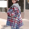 Women's Jackets JMPRS Women Plaid Jacket Fashion Hooded Loose Woolen Sweet Preppy Style Coats Patchwork Casual BF Cotton Oversize Winter Out