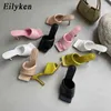 Pantoufles Eilyken été nouvelles femmes pantoufle Peep Toe mince talon haut sandale chaussures dames qualité Pu cuir diapositives Pumps220308