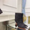 Мода-новая шипая Bling Sexy High Heels Boots Women Женщины с блестками для вечеринок для вечеринок женская чашка каблуки короткие кролики