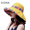 COKK Women Summer Hat Floppy Fisherman Cap Double Sided Sun Hat Female Wide Large Brim Bohemia Sunhat Beach Hat Cap Vacation 220507