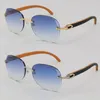 Hela diamantklippning 3524012 Metal Rimless Solglasögon Svart Inside Orange träram Fashion Sun Glasses Men unisex Wood Design2263902