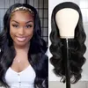 Perruque africaine foulard noir cheveux longs bouclés vague profonde perruques synthétiques
