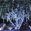 ديكور عيد الميلاد LED LED Meteor Shower Light Tube Tube String Waterproof Fairy Garden Decor