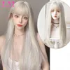 LM Synthetische pruiken voor zwarte vrouwen Lang rechte witte/blond/paarse Wig Middle Part Cosplay Party 220622