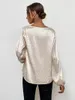 Blouses pour femmes chemises printemps léopard femmes chemise à manches longues pull Satin Jacquard col en v Blouse mode ample Femme haut 2022 femmes