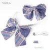 Lady Girl Sweet Ice-Cream Color Plaid 100%Cotton Necktie Bowtie Set Party Uniform Cosplay Women Tie Gift Cravat School Accessory 220506