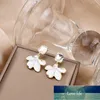 Silver Needle French Style Retro Elegant Drop Oil Petal Stud Dangle Fresh Micro Inlaid Great Diamond Pearl Flower Earrings