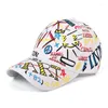 Boll Caps Female Hip-Hop Cartoon Baseball Cap tryckt Sun Hat Unisex European och amerikansk bomullsjusterbar maleball