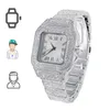 Hip Hop luxe hommes glacé CZ Baguette montre étanche Date montre-bracelet à Quartz avec montre en alliage Micropave pour hommes bijoux
