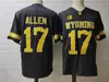 NCAA 와이오밍 17 조쉬 앨런 대학 축구 유니폼 남성 브라운 화이트 스티치 셔츠