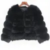 Faux cuir veste d'hiver femmes manteau de fourrure véritable naturel grand moelleux fourrure de renard vêtements d'extérieur Streetwear épais chaud trois quarts manches
