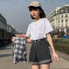 Ftlzz Summer Women Женщины с высокой кнопкой талии Wigh Wigh Legs Shorts повседневная женщина с синими джинсовыми шортами D220611