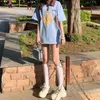レディースポロスコットン日本レトロロンバスプリントシャツTシャツ女性の短袖の学生カレッジスタイルルーズオールマッチINSサミー