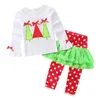 Ensembles de vêtements 2 pièces bébé fille ensemble de vêtements de noël enfants coton pleine évasement motif arbre rouge t-shirt + pantalon pour petites filles casual 1-6 ans