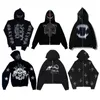 Damjackor Zip Up Rhinestone Skeleton Goth Jacka Y2k Långärmade Oversized Sweatshirts Hip Hop Streetwear Hoodie Grunge CoatDam