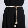 Bälten Pearl Leather Metal Chain bälte för kvinnor klänning Tassel Rhinestone midjeband Kvinnlig blommagrets dekoration Tillbehör Starpbelts