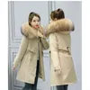 新しい女性パーカスコート新しい韓国スタイルのフード付き大きな毛皮の襟スリムフィットカーキベージュブルーウォームダウンパッド入りコートl220730